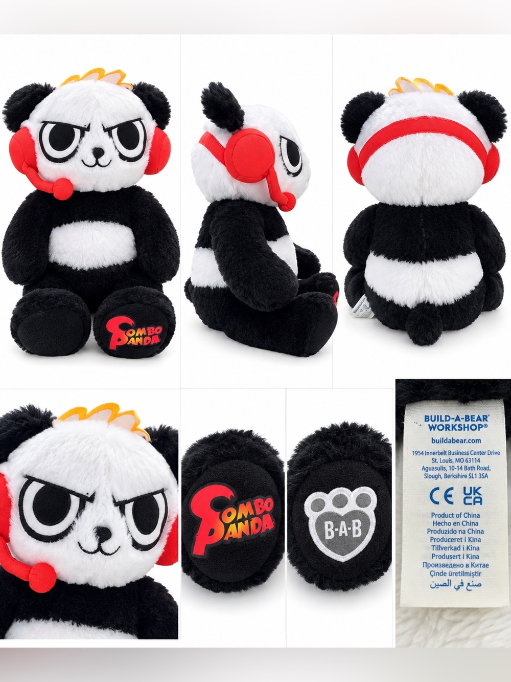 Build-A-Bear Combo Panda Plush - Black, White & Red